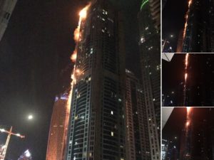 عاجل: حريق هائل يلتهم برج الشعلة المكون من 79 طابقاً في دبي (صور)