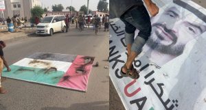 صور بن زايد وأعلام الإمارات تداس بالأقدام في عدن والانتقالي يهدد حكومة هادي والإصلاح باستخدام القوة (صور)