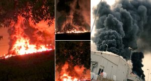 بالصور: حريق هائل يلتهم مصانع مدينة الجبيل الصناعية والدفاع المدني السعودي يعجز عن اخماده منذ 8 ساعات